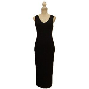 Rachel Zoe Black V Neck Ribbed Knit Sleeveless Midi Dress Women’s Small